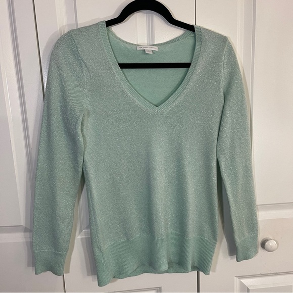 New York & Company Sweaters - New York & Company Mint Green Metallic V-neck Sweater Size XS Party Event Dressy